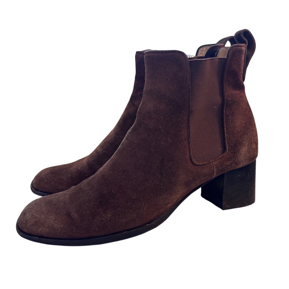 Ralph Lauren Collection Brown Suede Chelsea Ankle Boots Italy Block Womens 8.5